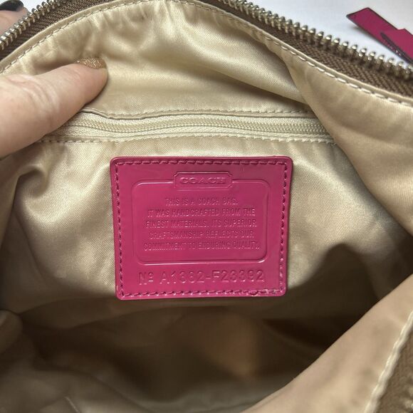 Coach Daisy Outline Signature shoulder bag Dark Tan Canvas Pink Leather pockets - Picture 12 of 13